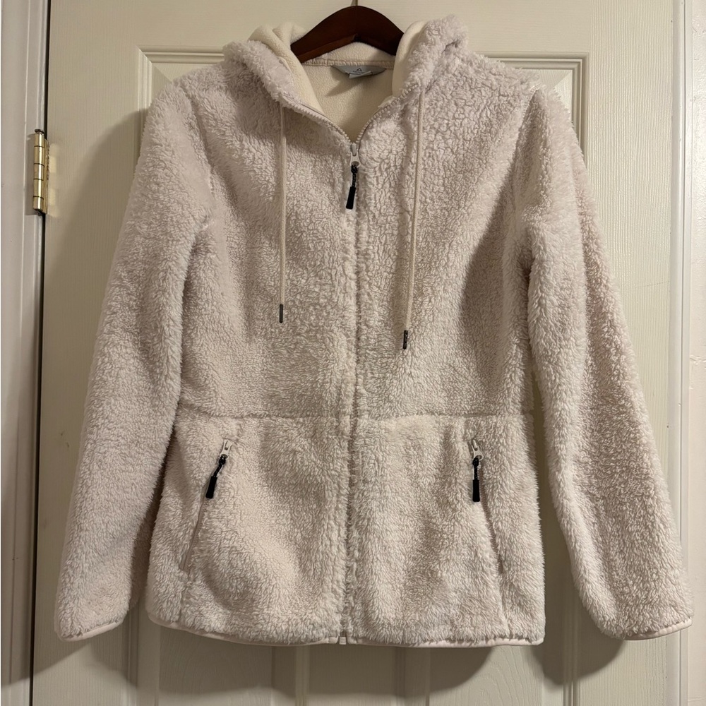 Women’s Ascend Furry Fleece Hooded Cream Zip Up Jacket S